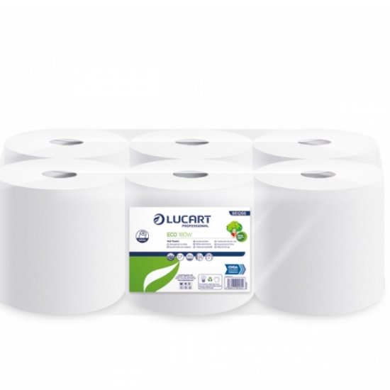 Lucart Eco180W 861266 1ply White Roll Towel 6 Pack 